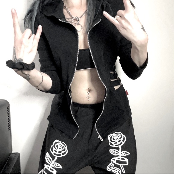 Vintage Y2K Tripp NYC Black Royal Bones Cut Out Zip Up Hoodie - Picture 6 of 15